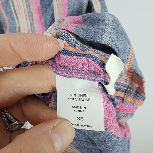 Soho Elastic Neck Mini Dress Size XS Pink Blue Striped Linen Blend Relaxed Fit - Picture 11 of 13